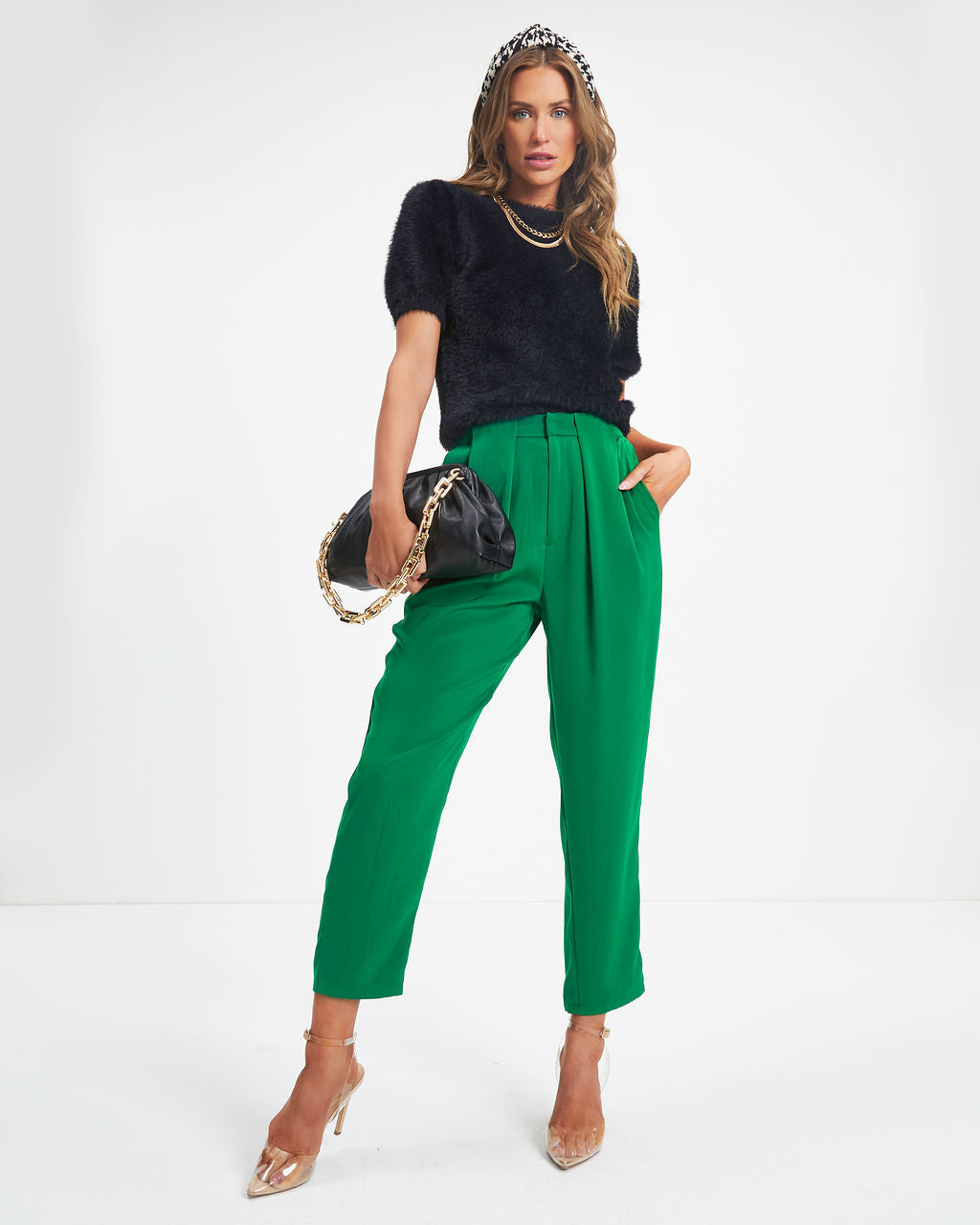 Lacey Pocketed High Rise Trousers - Kelly Green