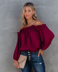 Lalette Off The Shoulder Ruffle Blouse - Wine