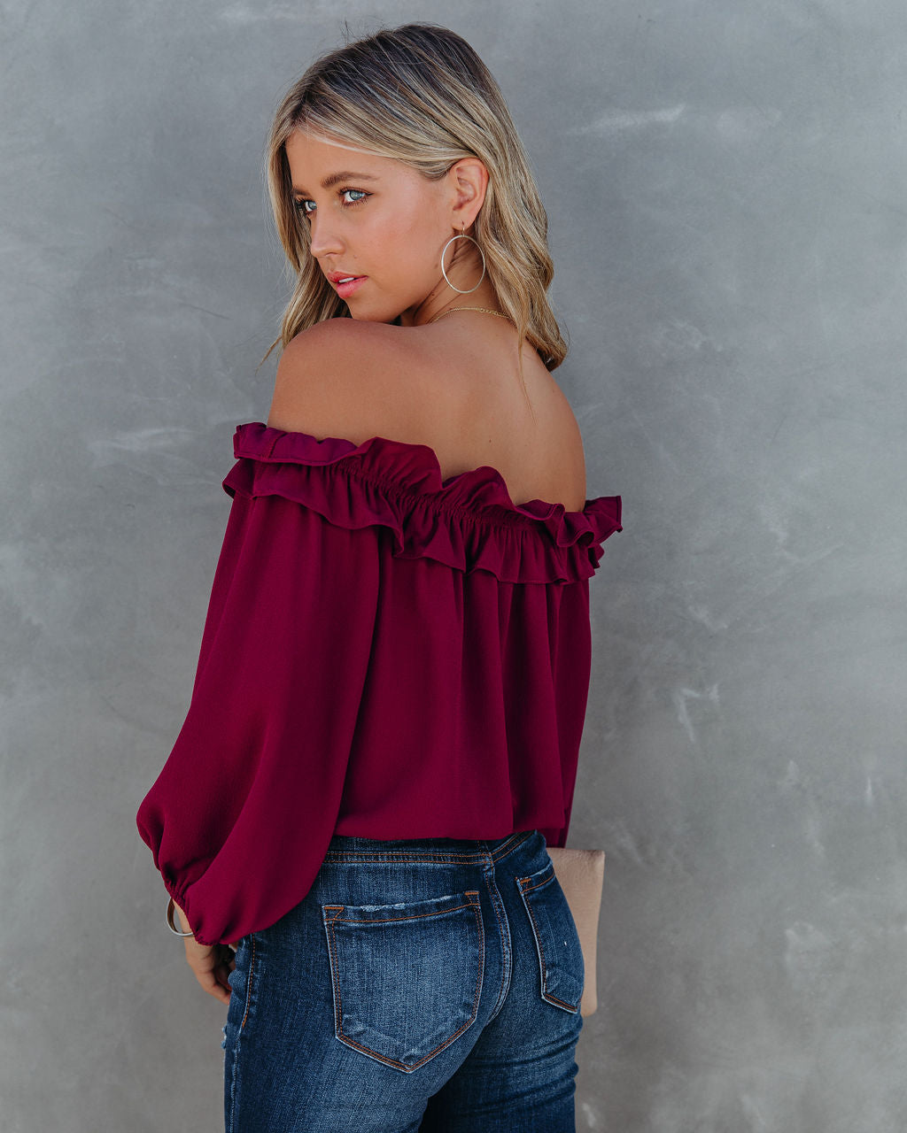 Lalette Off The Shoulder Ruffle Blouse - Wine