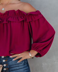 Lalette Off The Shoulder Ruffle Blouse - Wine