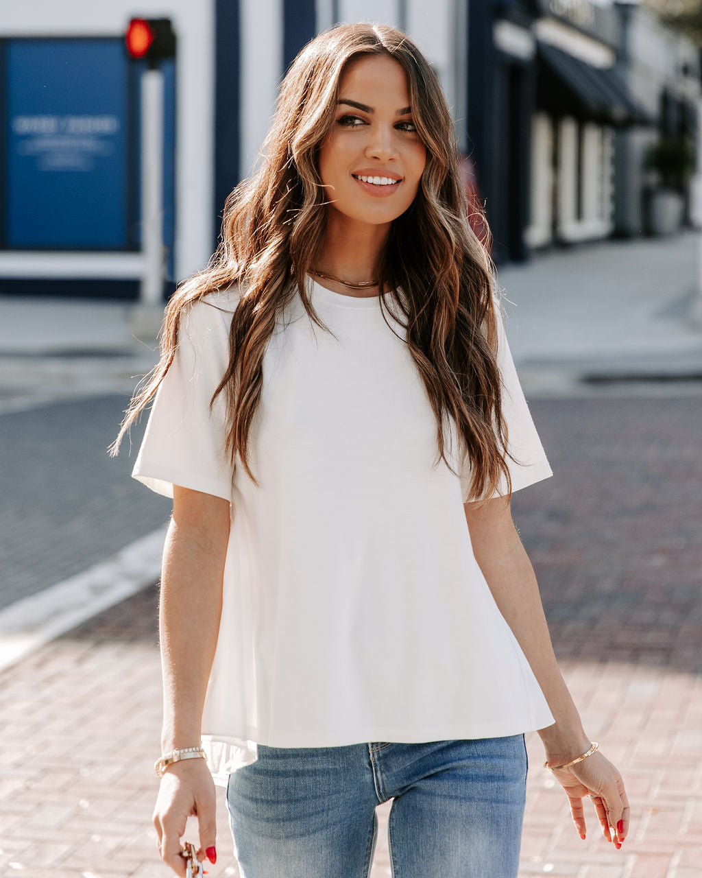 Lanora Short Sleeve High Low Knit Top - White