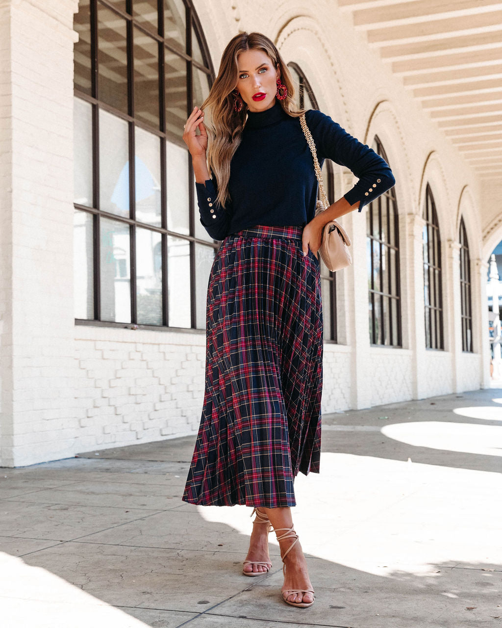 Larraine Plaid Pleated Midi Skirt