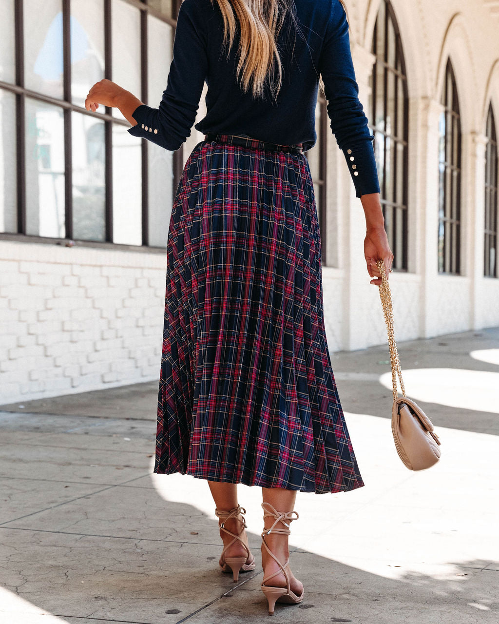 Larraine Plaid Pleated Midi Skirt