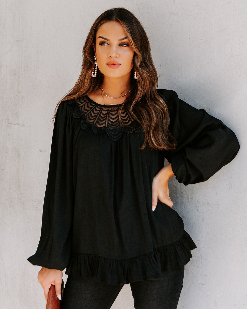 Last Glance Lace Blouse - Black