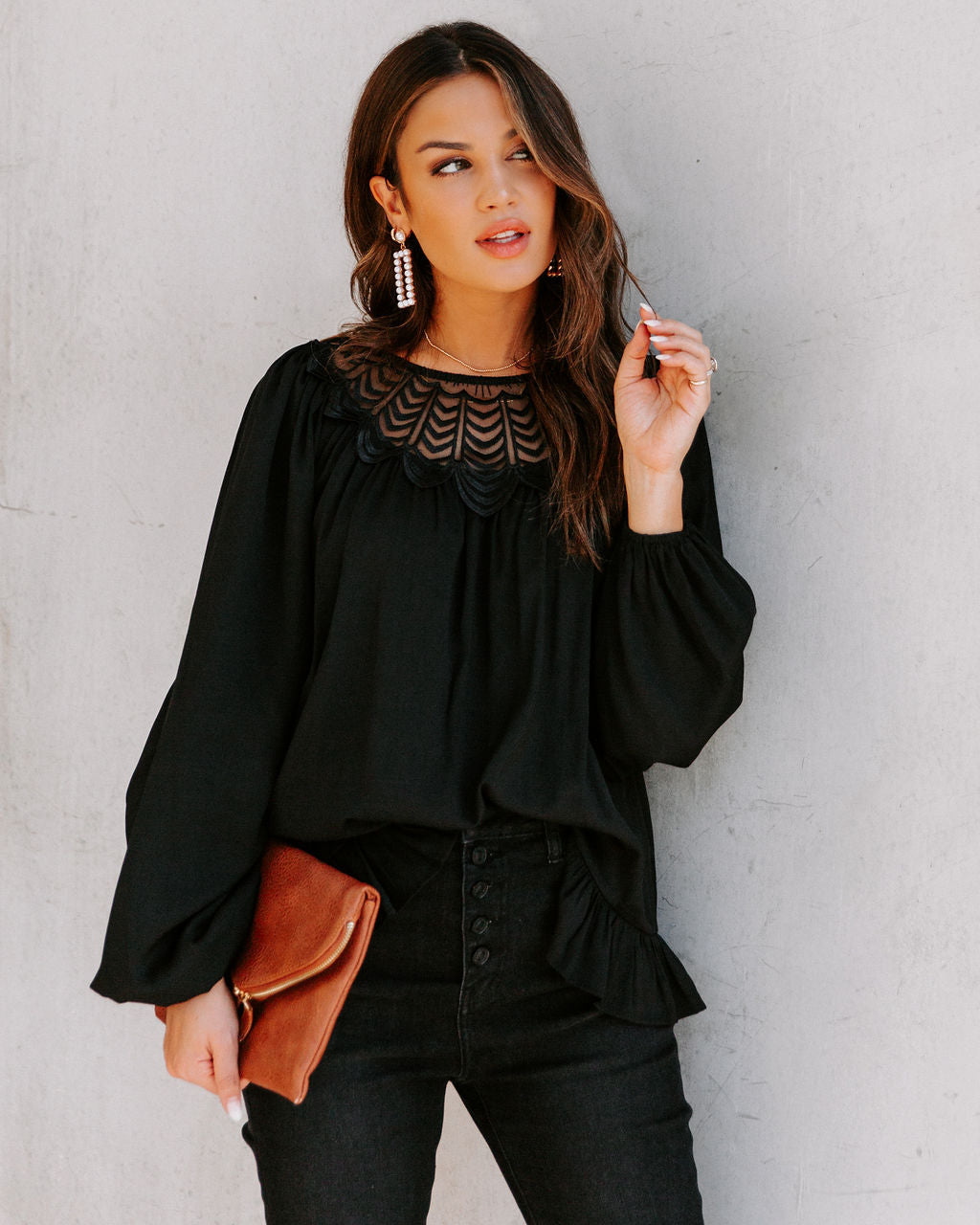 Last Glance Lace Blouse - Black