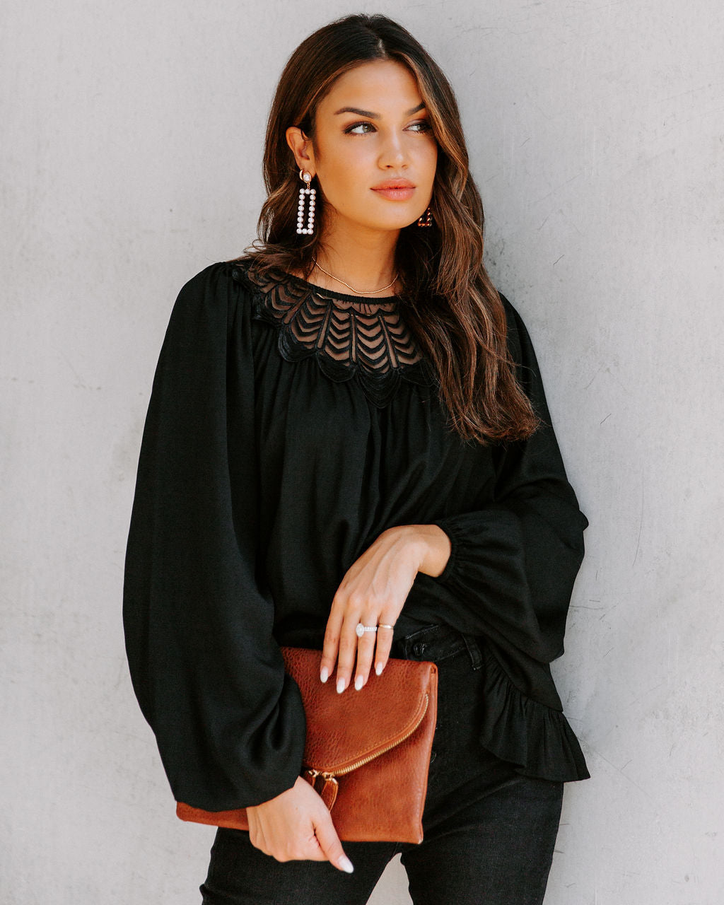 Last Glance Lace Blouse - Black