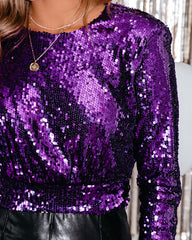 Lavern Sequin Padded Crop Blouse - Purple