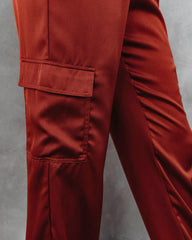 Lavish Dreams Satin Cargo Joggers - Rust