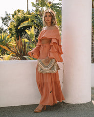 Leila Off The Shoulder Tiered Sleeve Crop Top - Peach