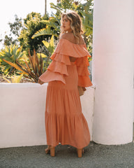 Leila Off The Shoulder Tiered Sleeve Crop Top - Peach