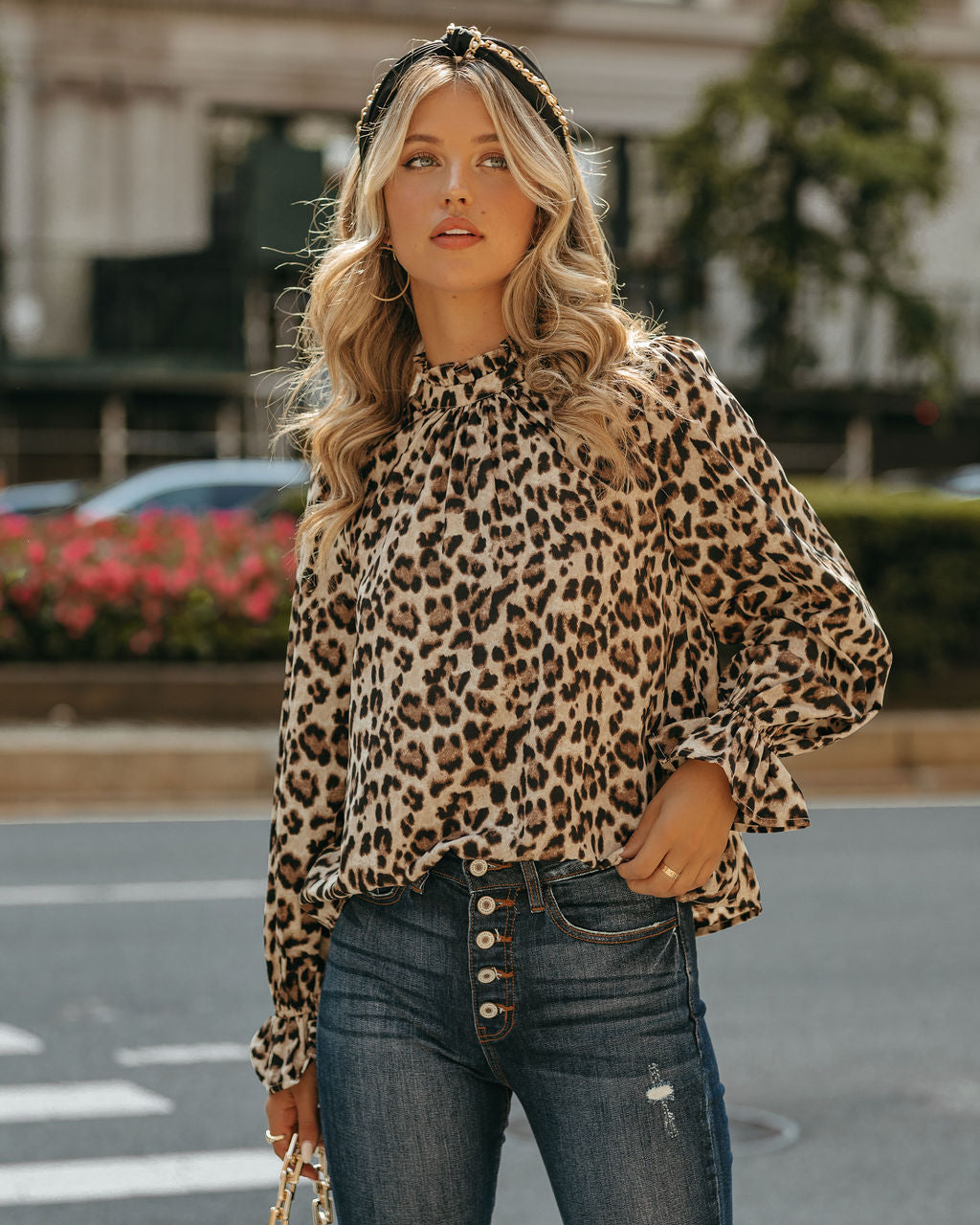 Lenox Leopard Ruffle Blouse