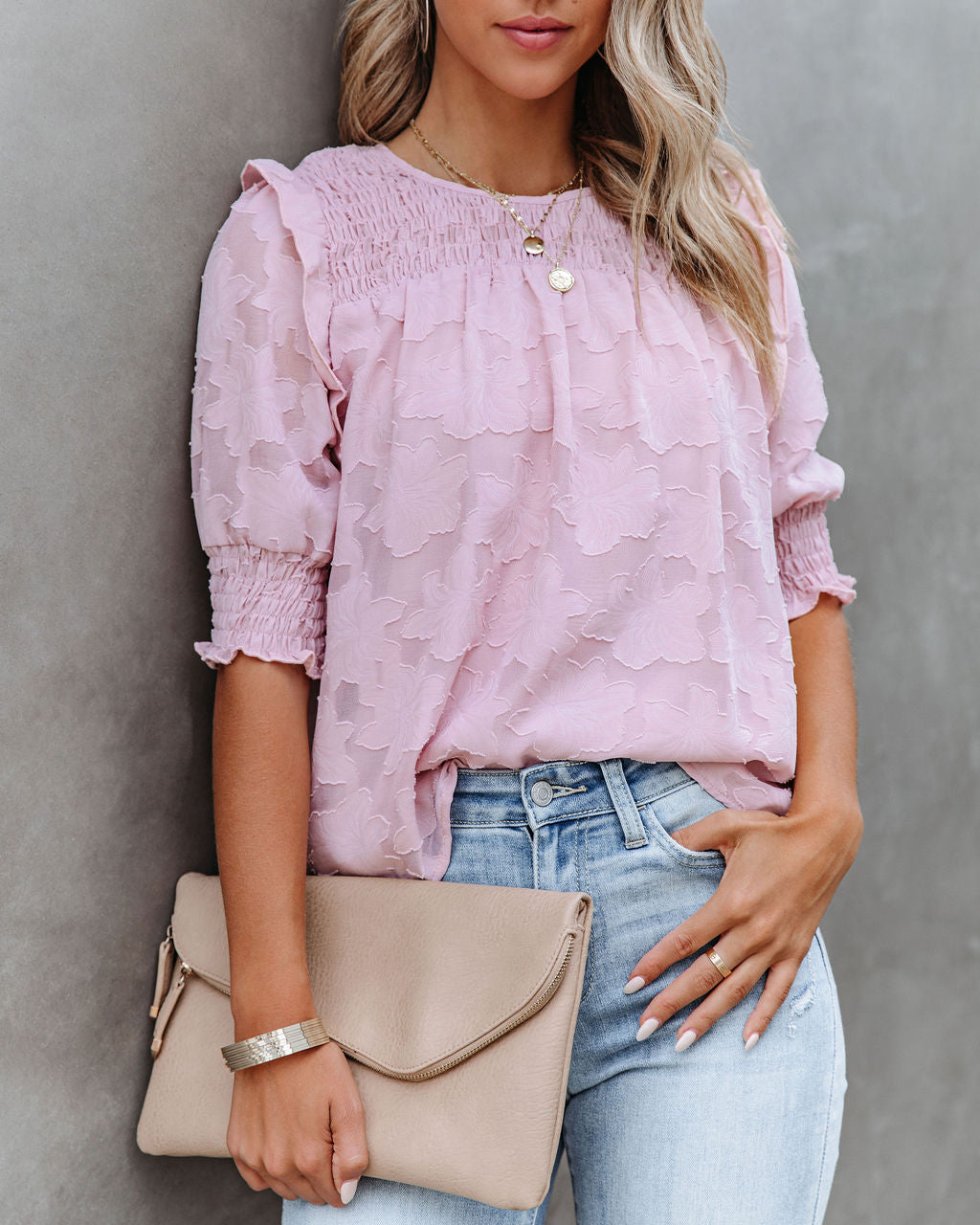 Levant Smocked Textured Blouse