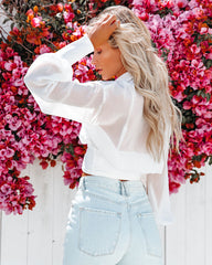 Lex Collared Chiffon Tie Front Crop Top - White