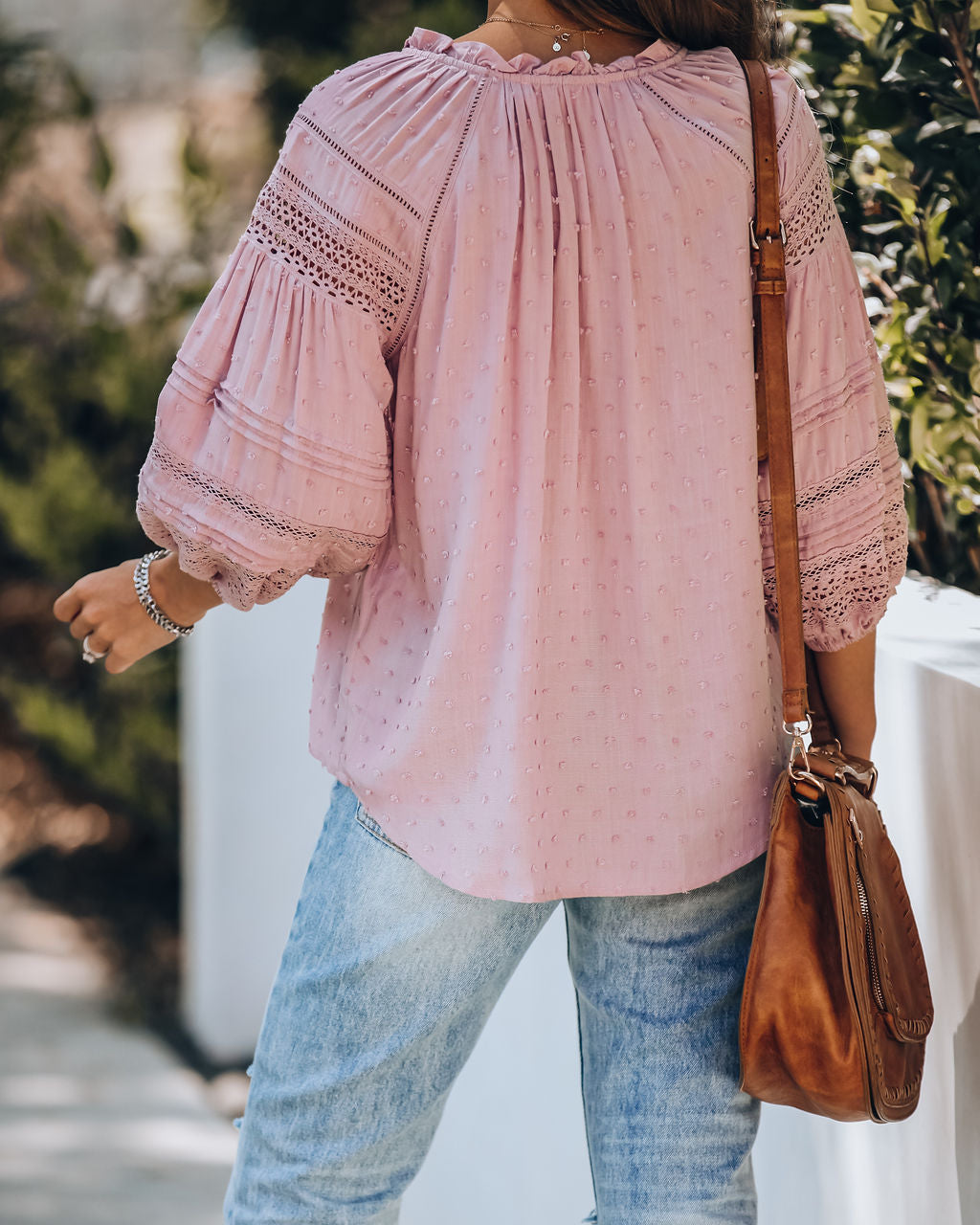 Lilith Crochet Swiss Dot Blouse - Mauve