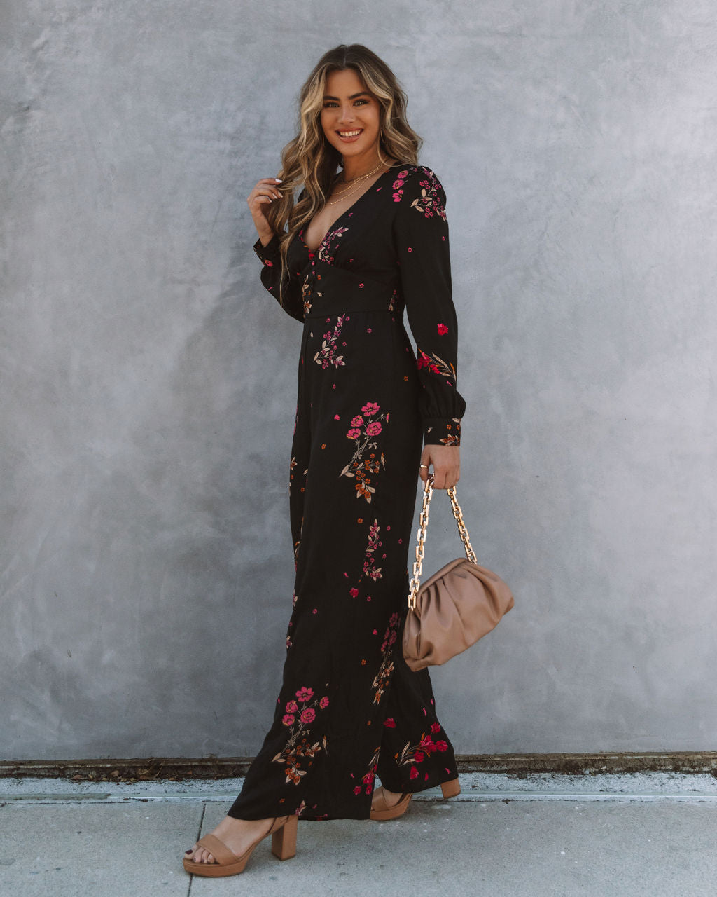 Lily Rose Floral Wide Leg Jumpsuit - Black