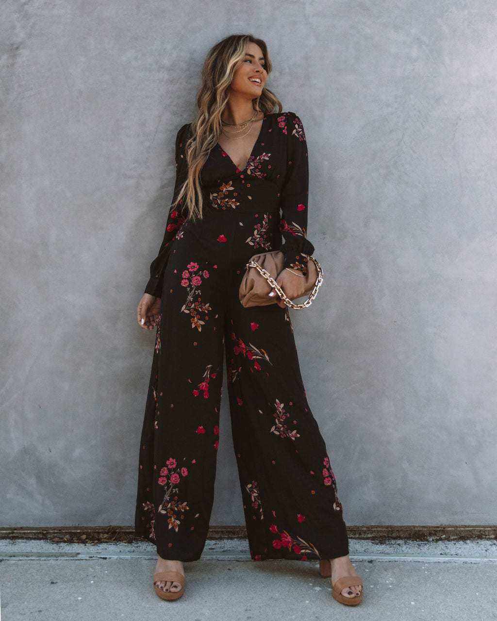 Lily Rose Floral Wide Leg Jumpsuit - Black