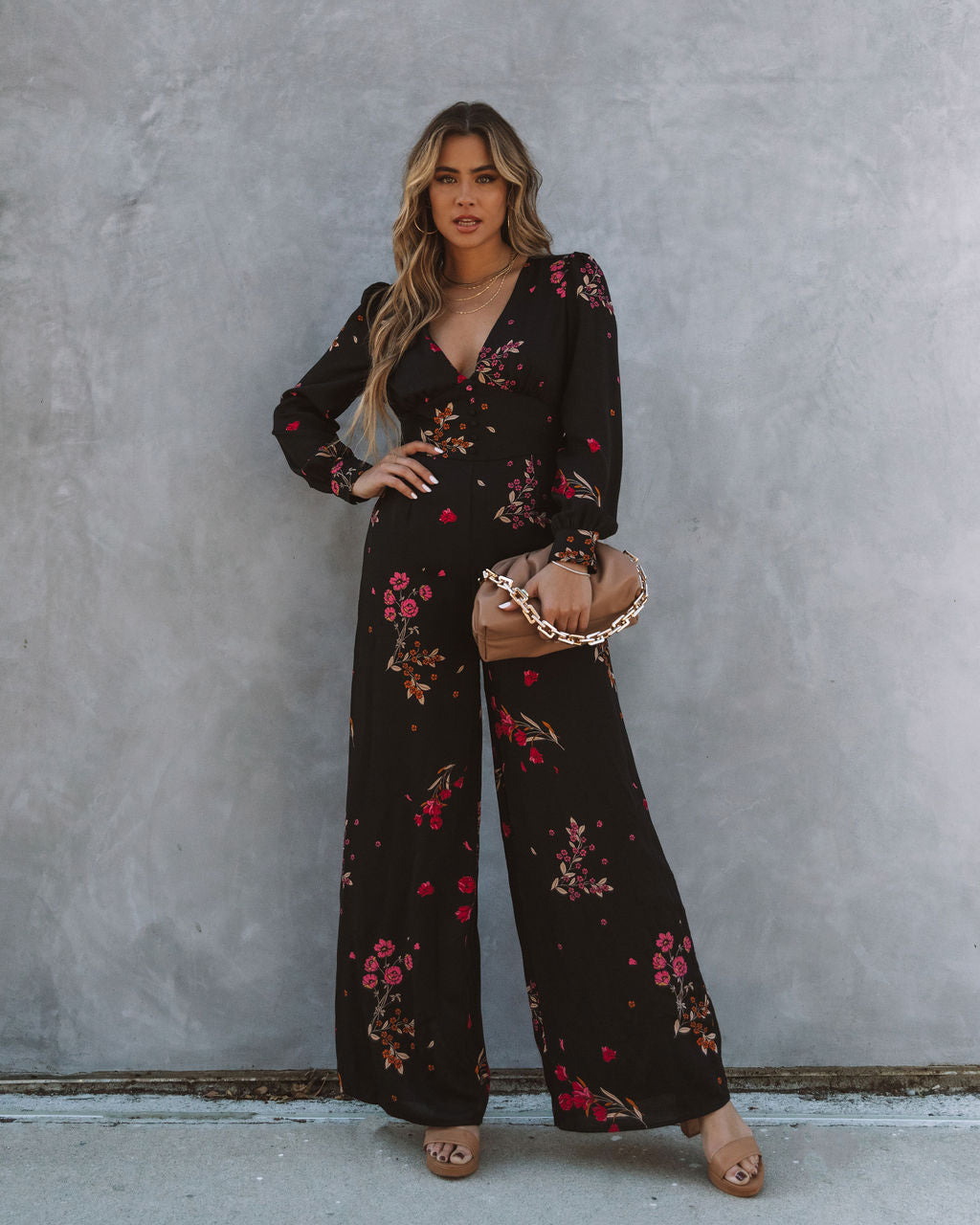 Lily Rose Floral Wide Leg Jumpsuit - Black