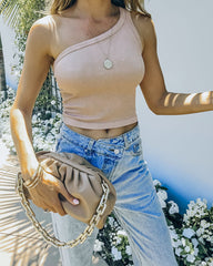 Lin Geripptes One-Shoulder Crop Tank - Vintage Beige 
