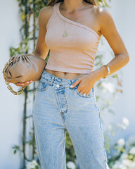Lin Geripptes One-Shoulder Crop Tank - Vintage Beige 