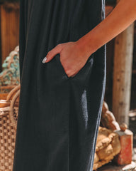 Live With Sunshine Linen Blend Pocketed Jumpsuit - Black