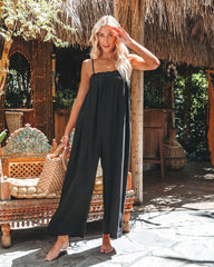 Live With Sunshine Linen Blend Pocketed Jumpsuit - Black