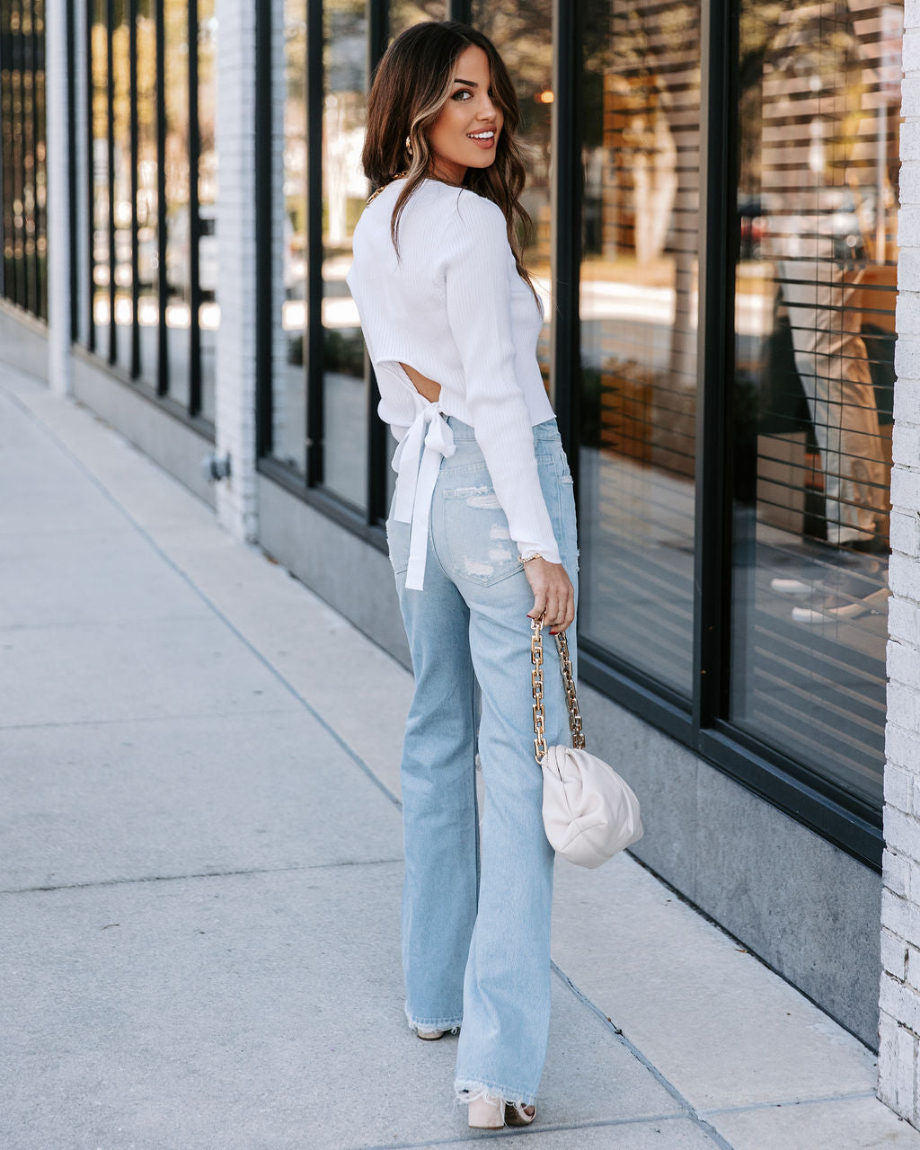 Livvy Crop Ribbed Knit Tie Top - White