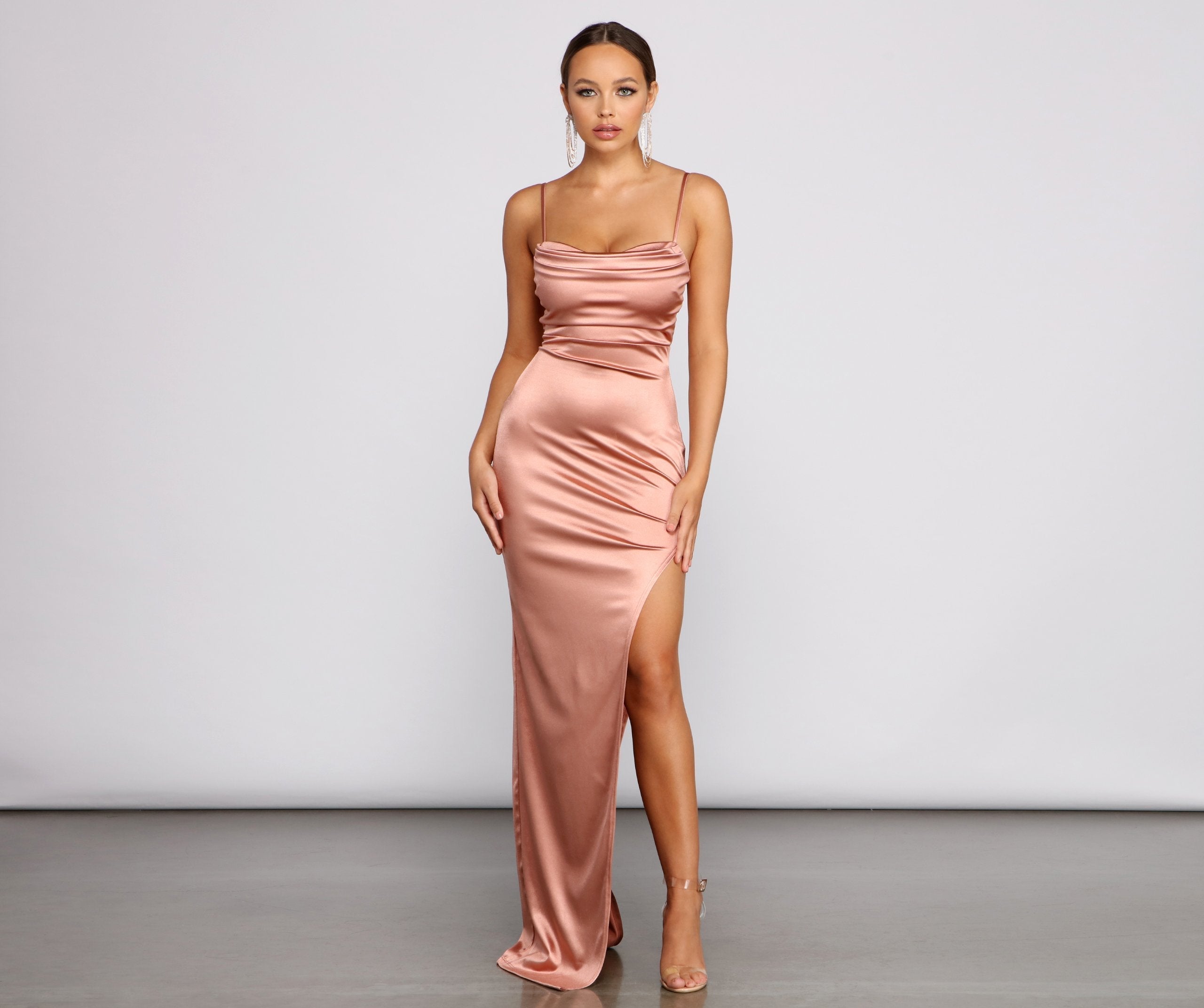 Lola High Slit Satin Dress