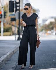 Look At Me Now Satin Pocketed Wide Leg Jumpsuit - Black