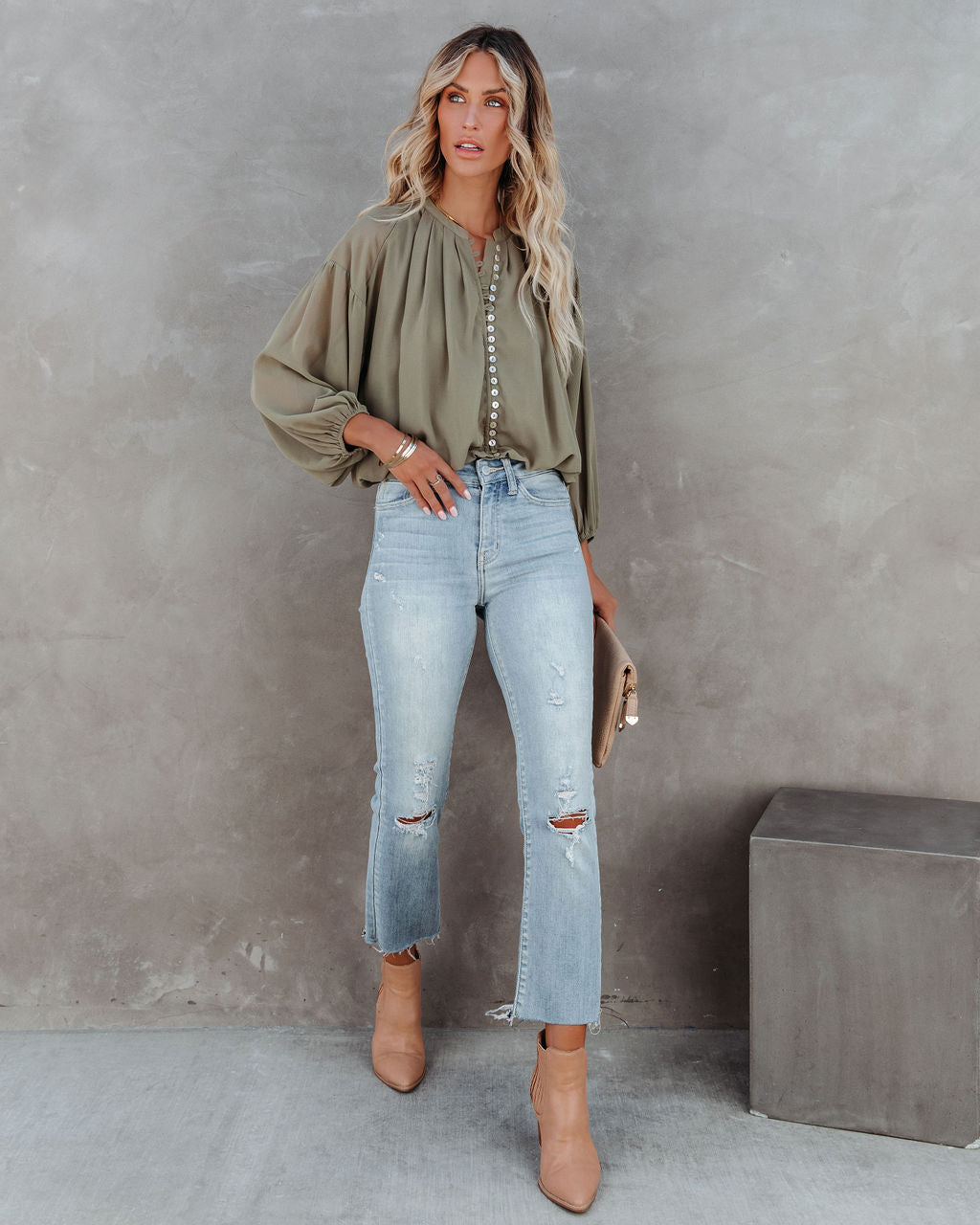 Lookout Button Down Crop Blouse