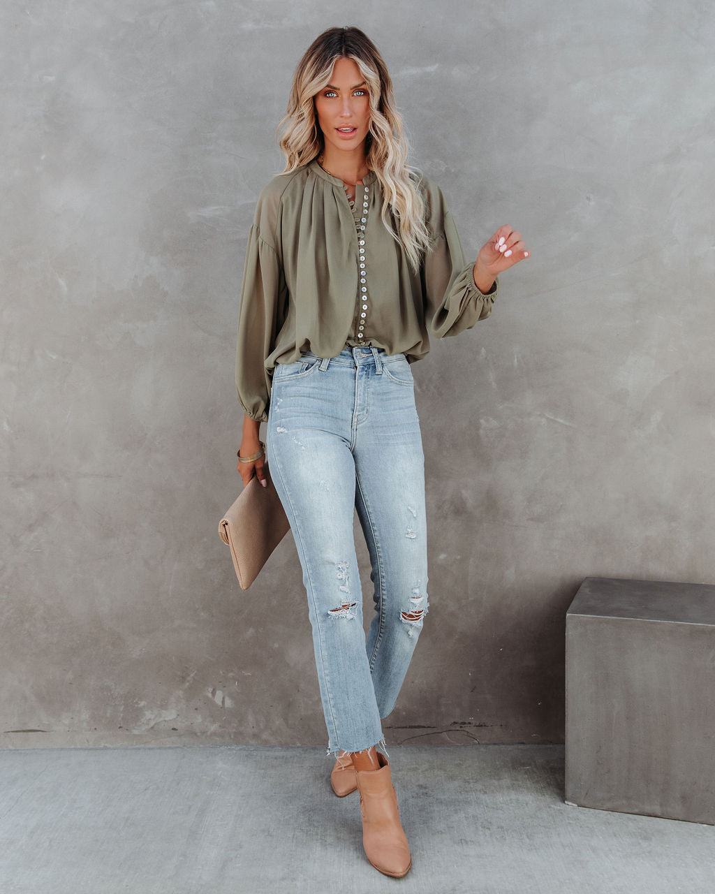 Lookout Button Down Crop Blouse