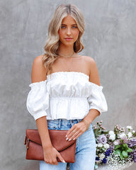 Lorena Cotton Off The Shoulder Peplum Crop Top