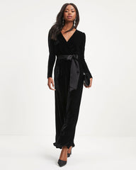 Love One Another Velvet Pocketed Cutout Back Jumpsuit - Black