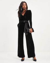 Love One Another Velvet Pocketed Cutout Back Jumpsuit - Black