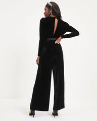 Love One Another Velvet Pocketed Cutout Back Jumpsuit - Black