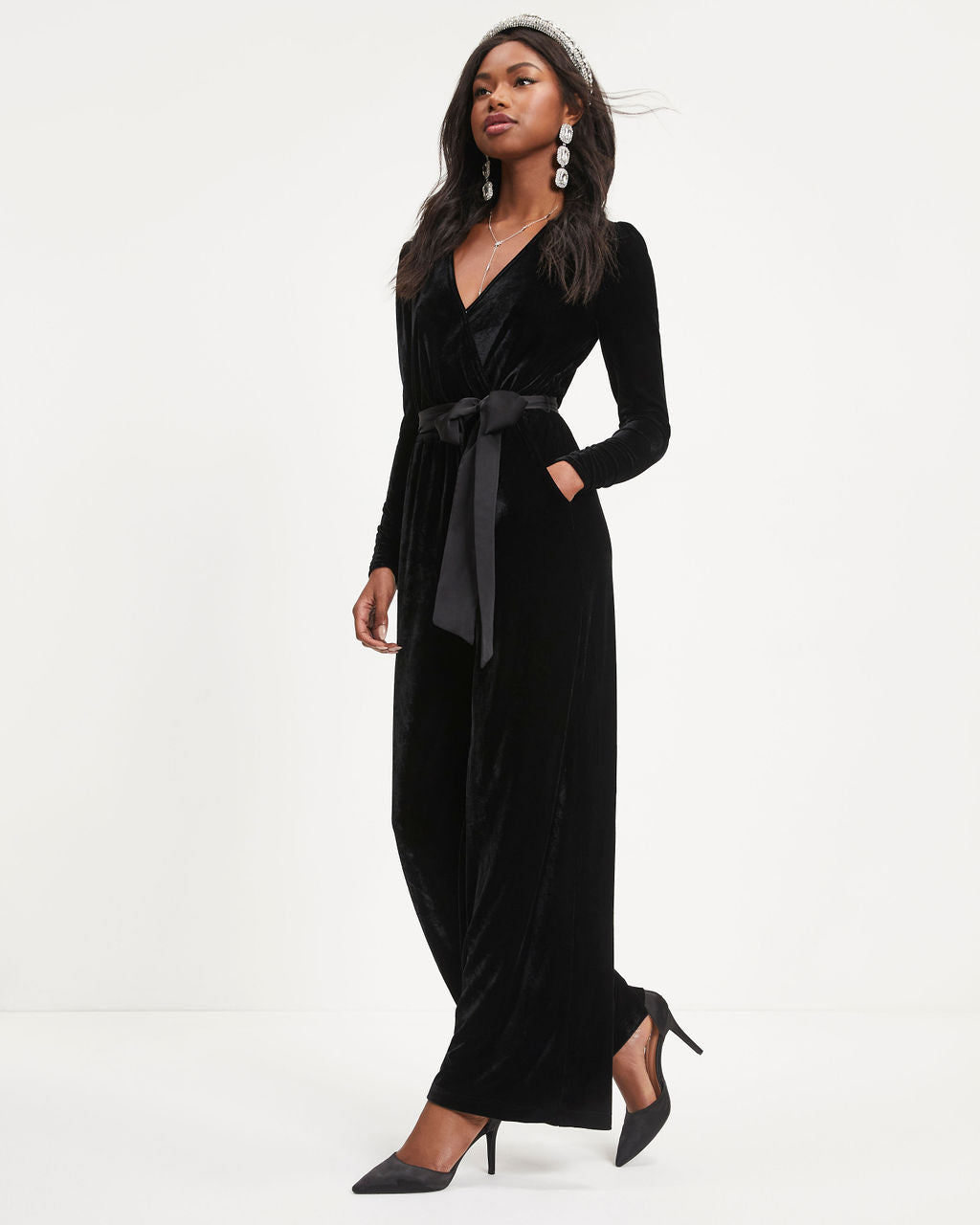 Love One Another Velvet Pocketed Cutout Back Jumpsuit - Black