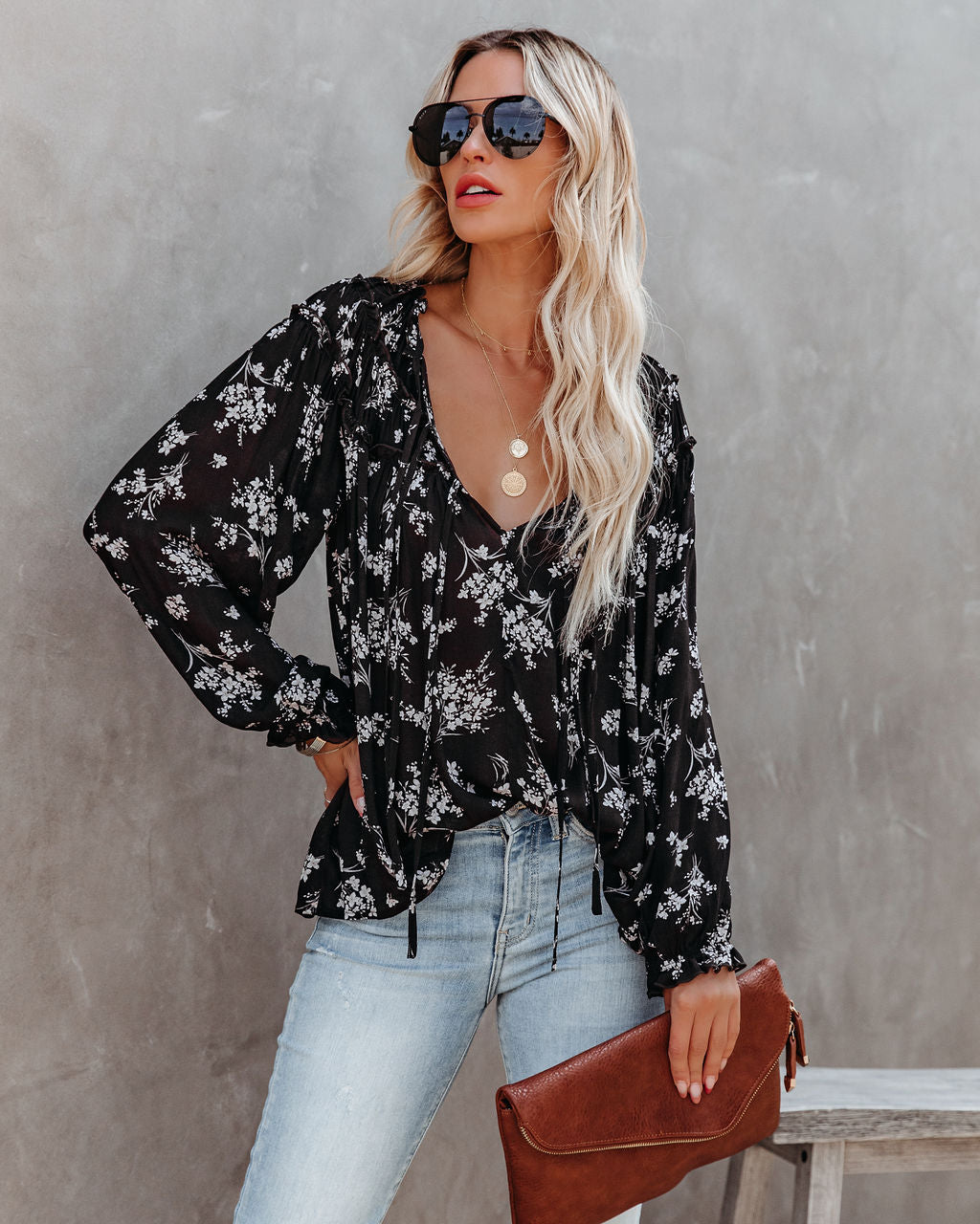 Lowena Floral Ruffle Tie Blouse