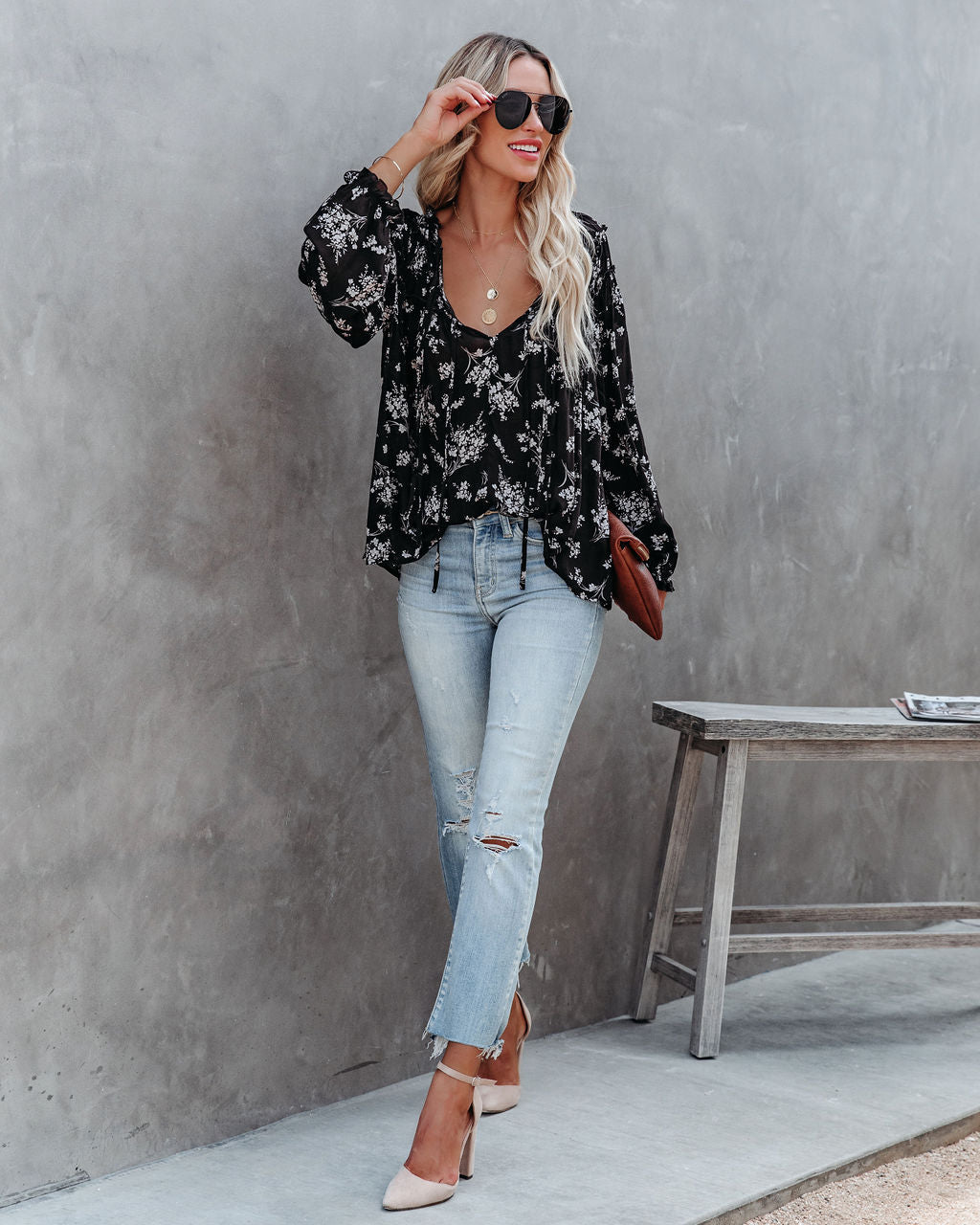 Lowena Floral Ruffle Tie Blouse