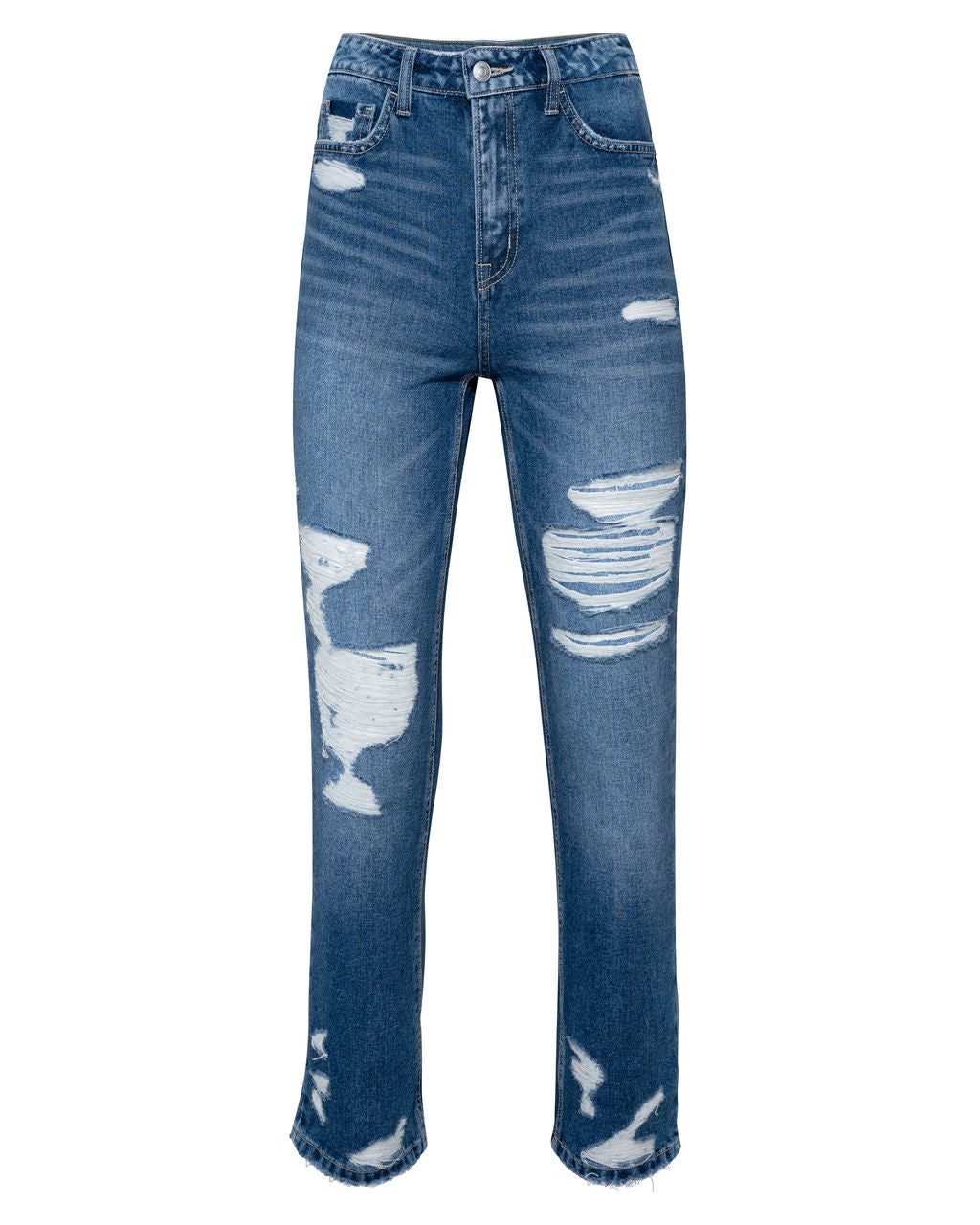 Lucille Distressed High Rise Straight Leg Denim