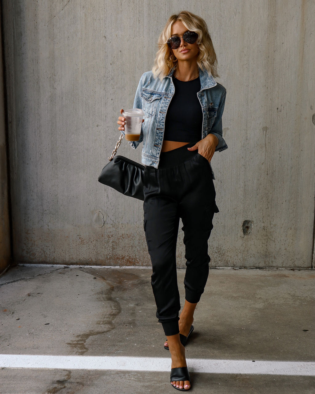 Luxe Look Satin Pocketed Joggers - Black