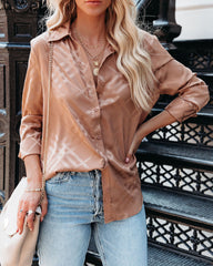 Lynn Satin Button Down Blouse - Light Mocha