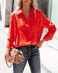 Lynn Satin Button Down Blouse - Red