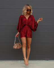 Made To Sparkle Sequin Romper - Burgundy