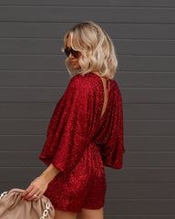 Made To Sparkle Sequin Romper - Burgundy