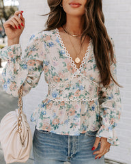 Malaia Floral Crochet Peplum Top - Ivory Multi