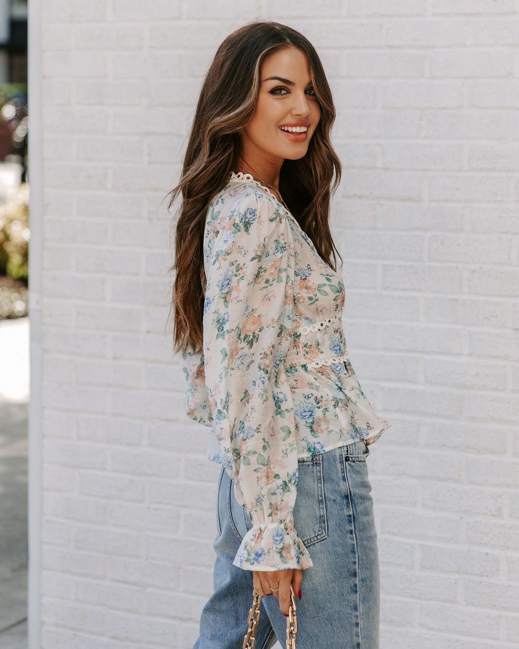 Malaia Floral Crochet Peplum Top - Ivory Multi