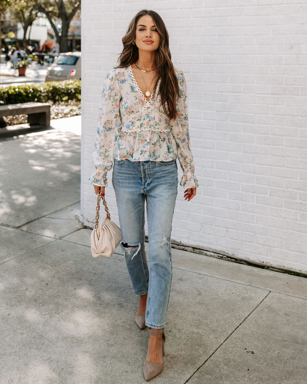 Malaia Floral Crochet Peplum Top - Ivory Multi