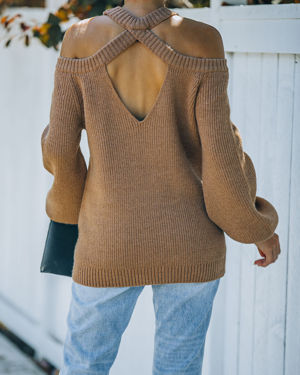 Malia Cold Shoulder Strickpullover - Kamel 