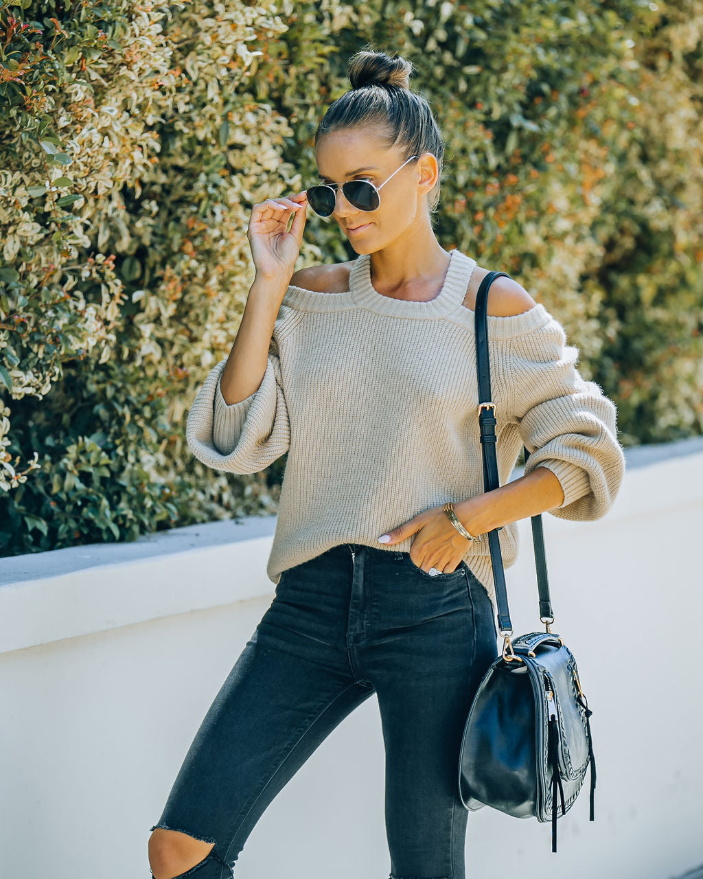 Malia Cold Shoulder Knit Sweater - Sand