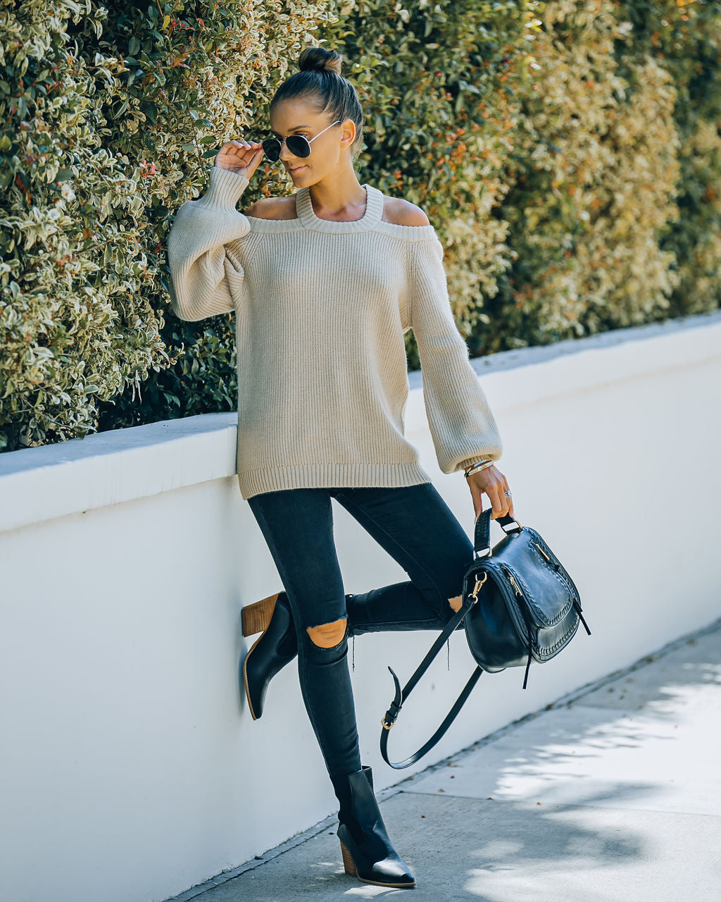 Malia Cold Shoulder Knit Sweater - Sand