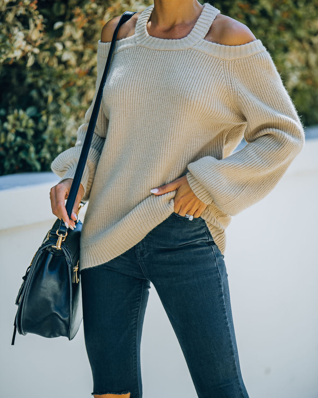 Malia Cold Shoulder Knit Sweater - Sand